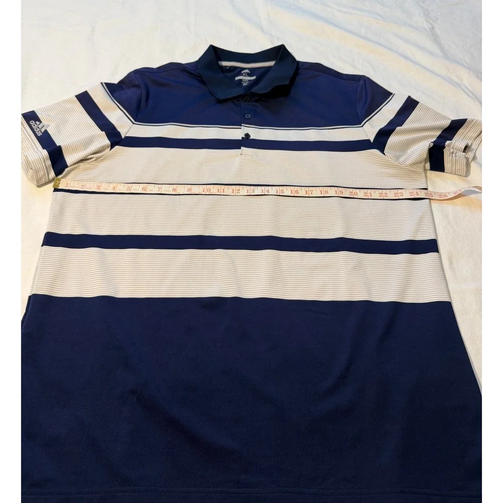 Adidas Golf Polo Shirt Mens XL Navy Blue White Striped Performance Short Sleeve